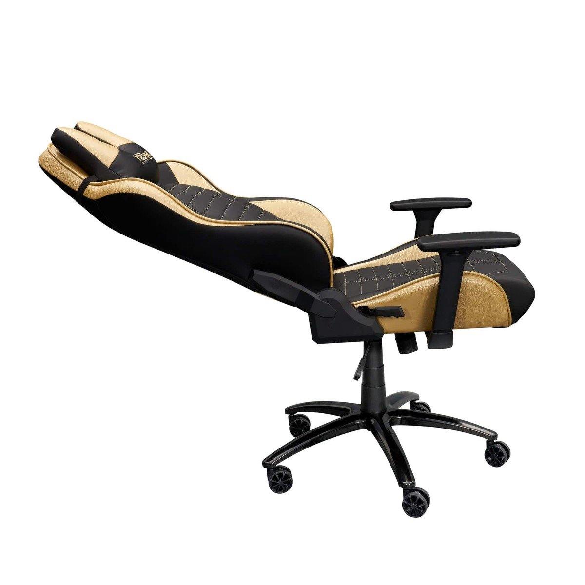 Techni Sport TS-62 Gold Ergonomic Racing Style Gaming Chair RTA-TS62C-GLD Reclined #color_gold