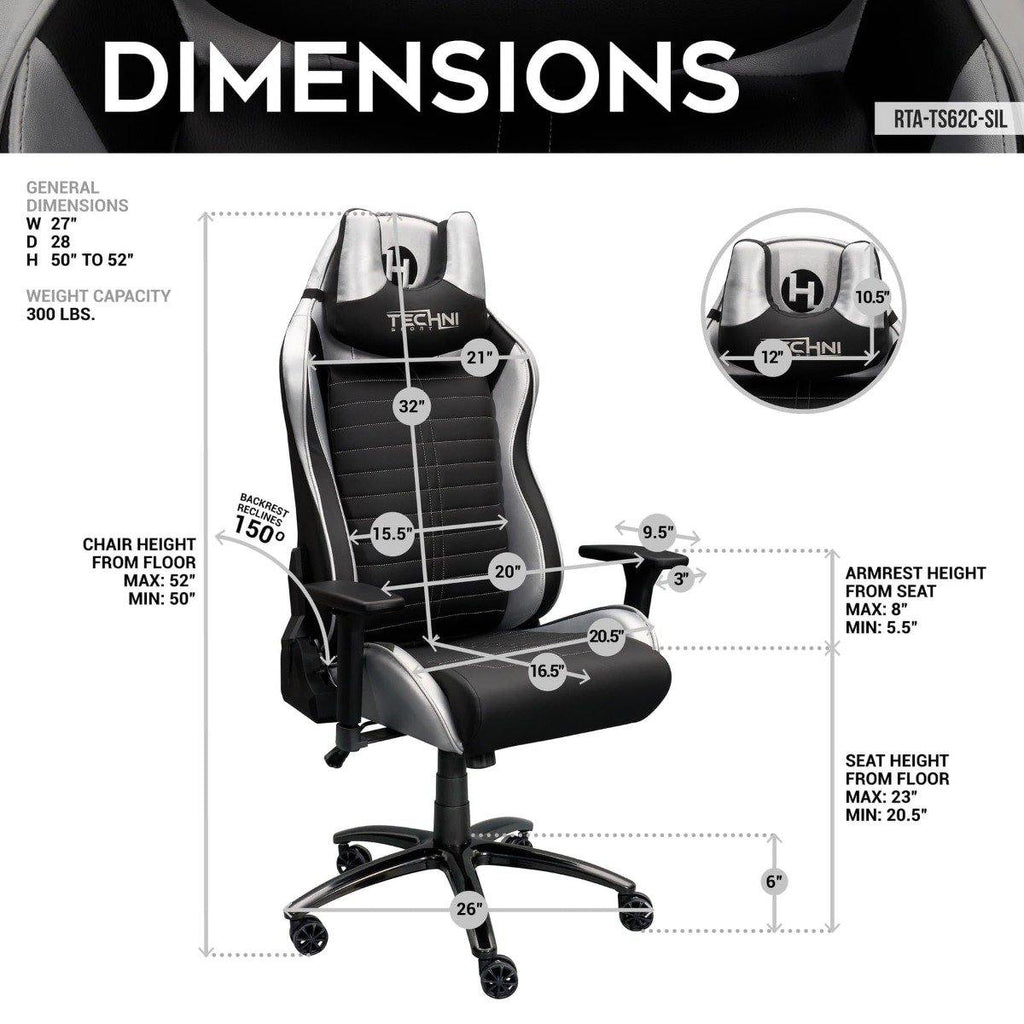 Techni Sport TS-62 Ergonomic Racing Style Gaming Chair RTA-TS62C