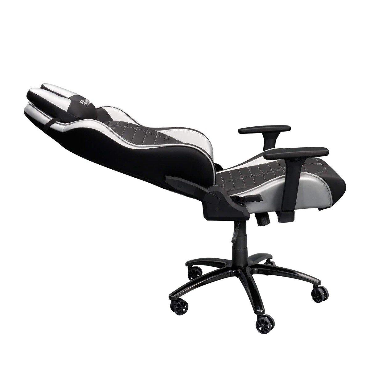 Techni Sport TS-62 Silver Ergonomic Racing Style Gaming Chair RTA-TS62C-SIL Reclined #color_silver