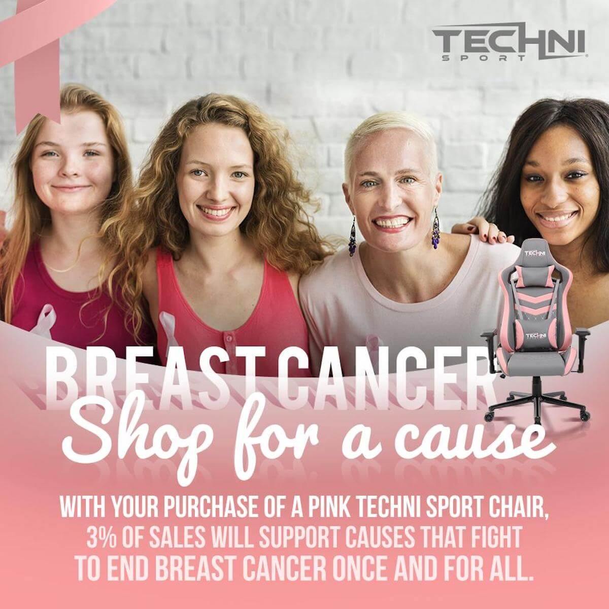 Techni Sport TS-83 Pink Ergonomic High Black Racer Style PC Gaming Chair RTA-TS83-GRY-PNK Breast Cancer Charity #color_pink