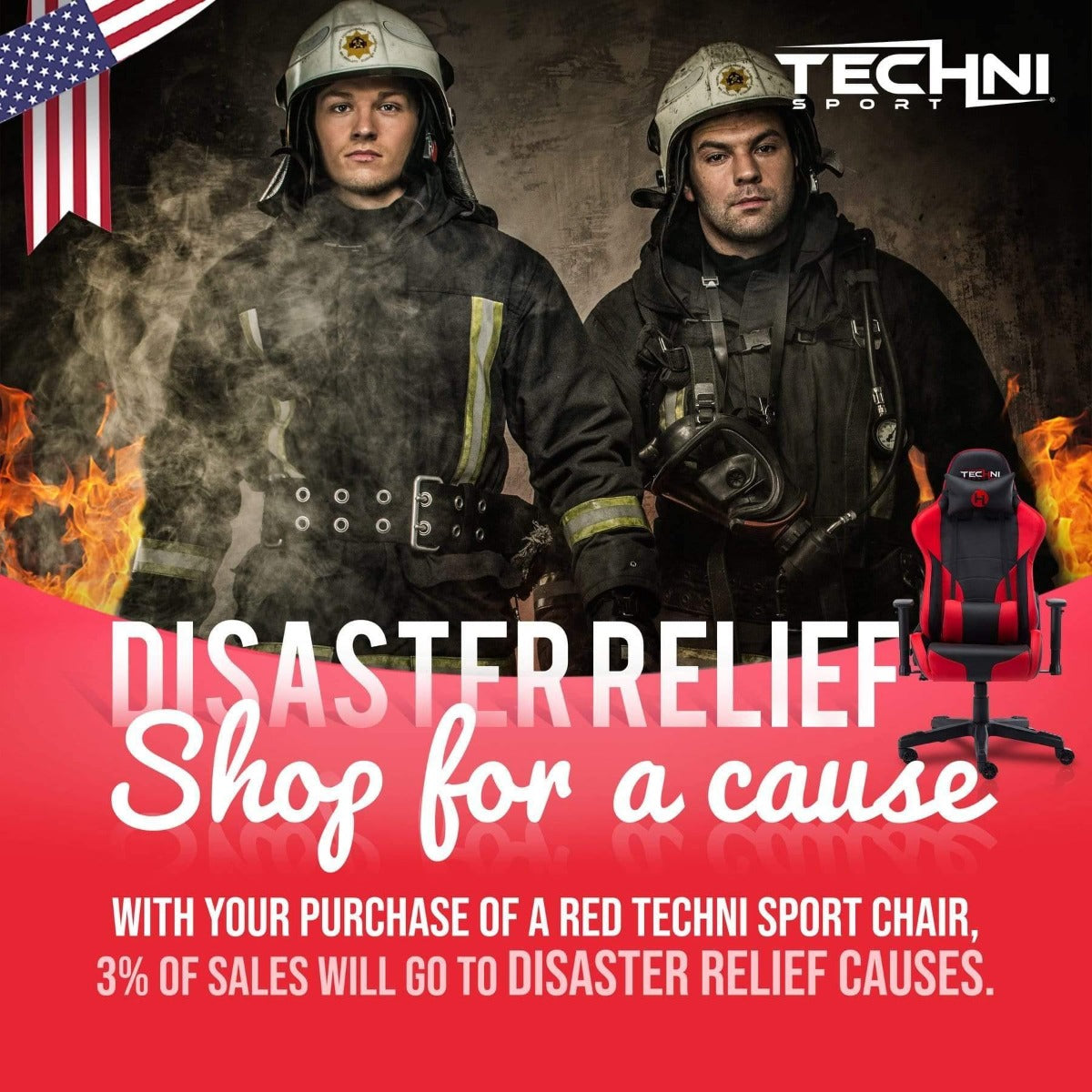 Techni Sport TS-90 Red Office-PC Gaming Chair RTA-TS90-RED Disaster Relief Charify