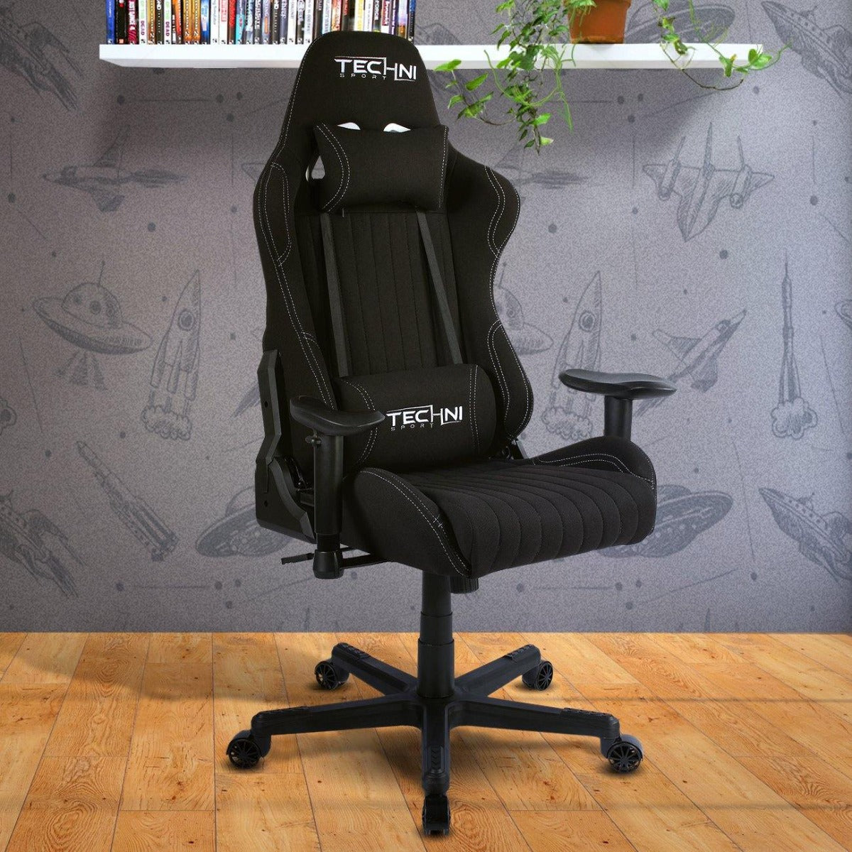 Techni Sport TS-F44 Black Fabric Ergonomic High Back Racer Style PC Gaming Chair RTA-TSF44-BK in Office