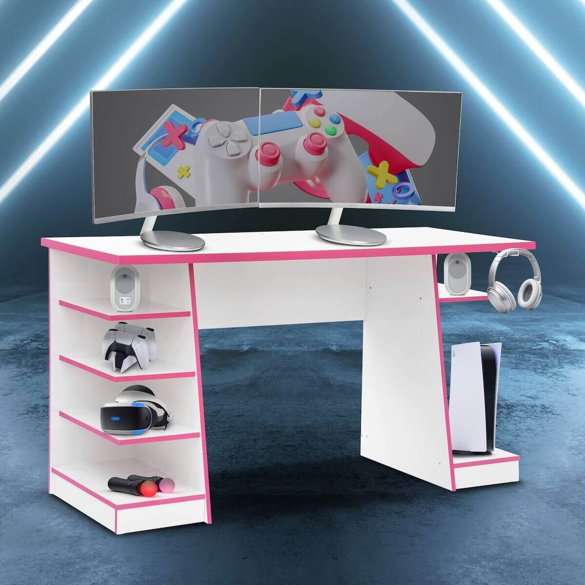 Techni Sport White Jango Gaming Desk with Storage RTA-TS91D-WHT in Office #color_white