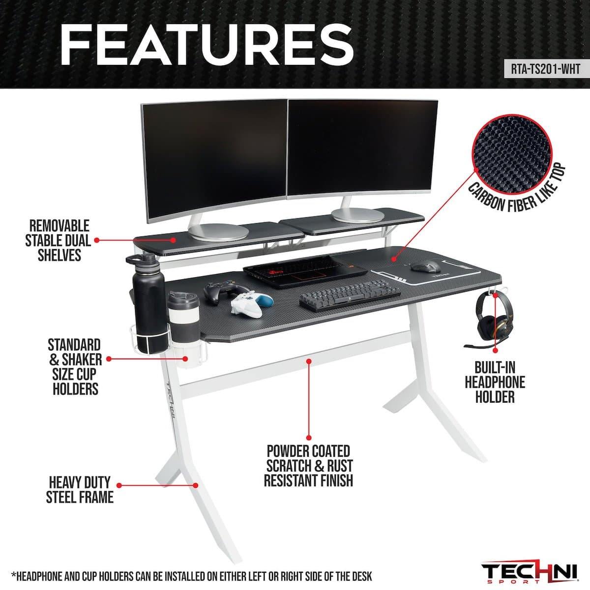 Techni Sport White Stryker Gaming Desk RTA-TS201-WHT Features #color_white