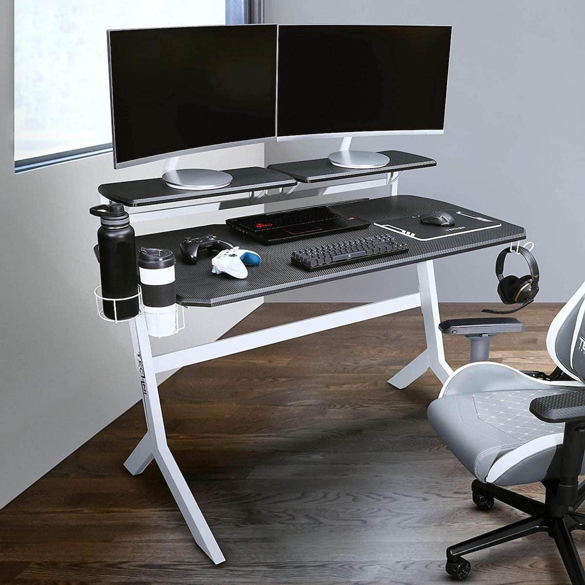 Techni Sport White Stryker Gaming Desk RTA-TS201-WHT in Office #color_white