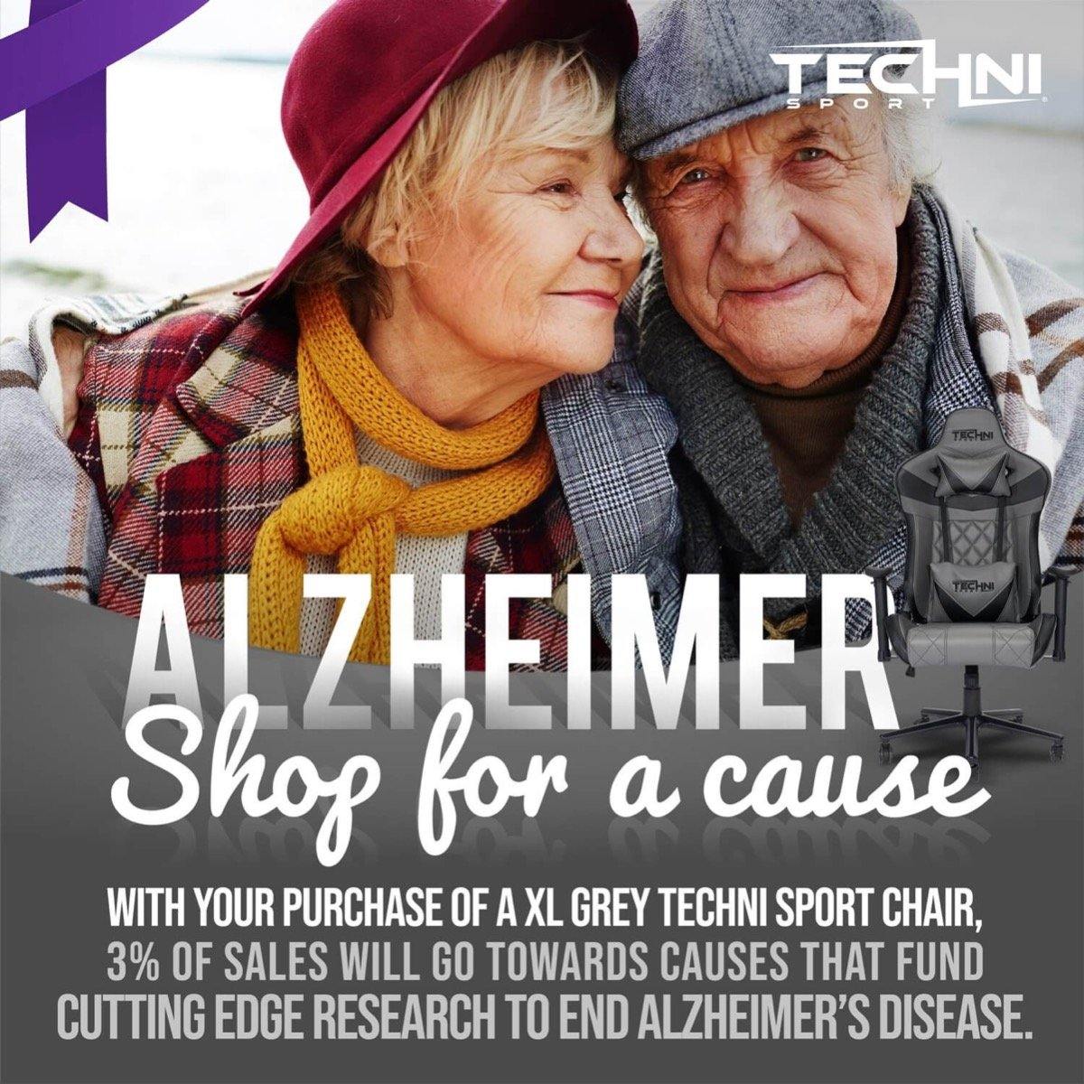 Techni Sport XL Gray Ergonomic Gaming Chair RTA-TSXL3-GRY Alzheimer's Charity