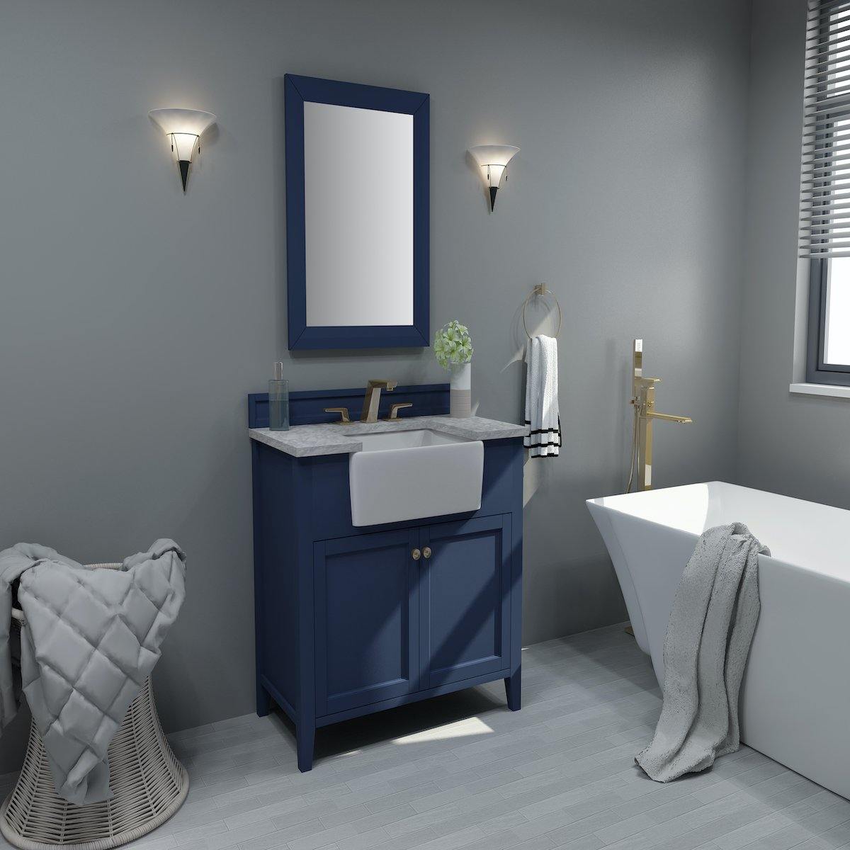 Ancerre Designs Adeline 36 Inch Heritage Blue Single Vanity in Bathroom