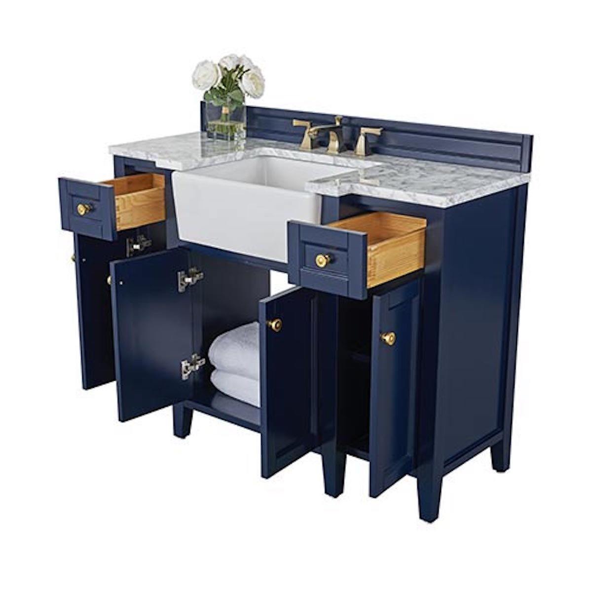 Ancerre Designs Adeline 48 Inch Heritage Blue Single Vanity Open Drawers