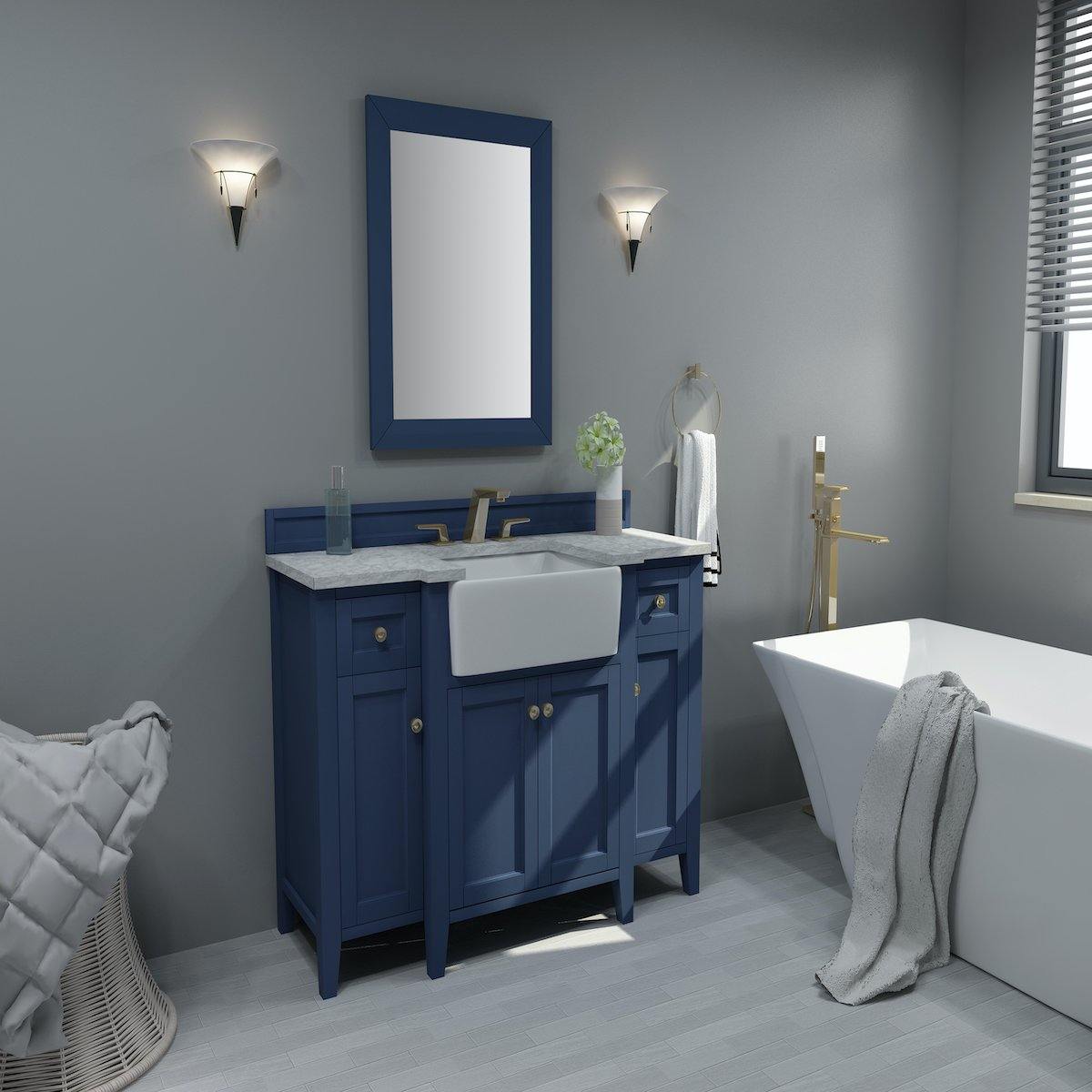 Ancerre Designs Adeline 48 Inch Heritage Blue Single Vanity in Bathroom