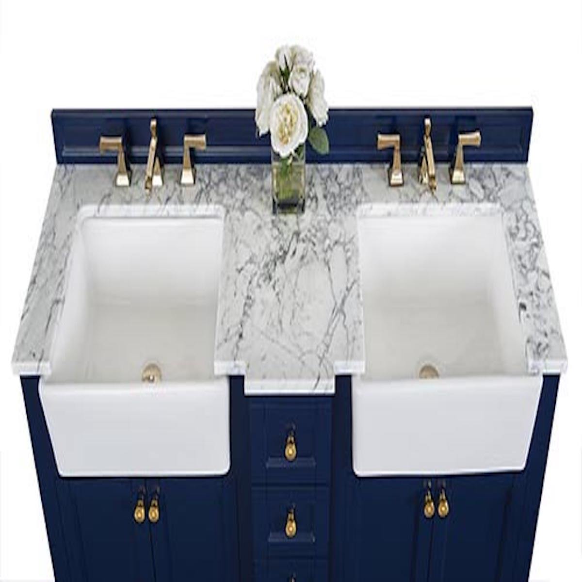 Ancerre Designs Adeline 60 Inch Heritage Blue Double Vanity Top View #finish_heritage blue