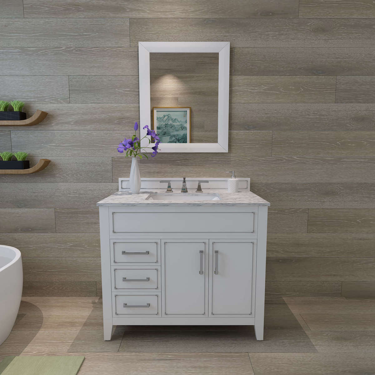 Ancerre Designs White Aspen 36” Single Vanity VTS-ASPEN-36-W-CW in Bathroom