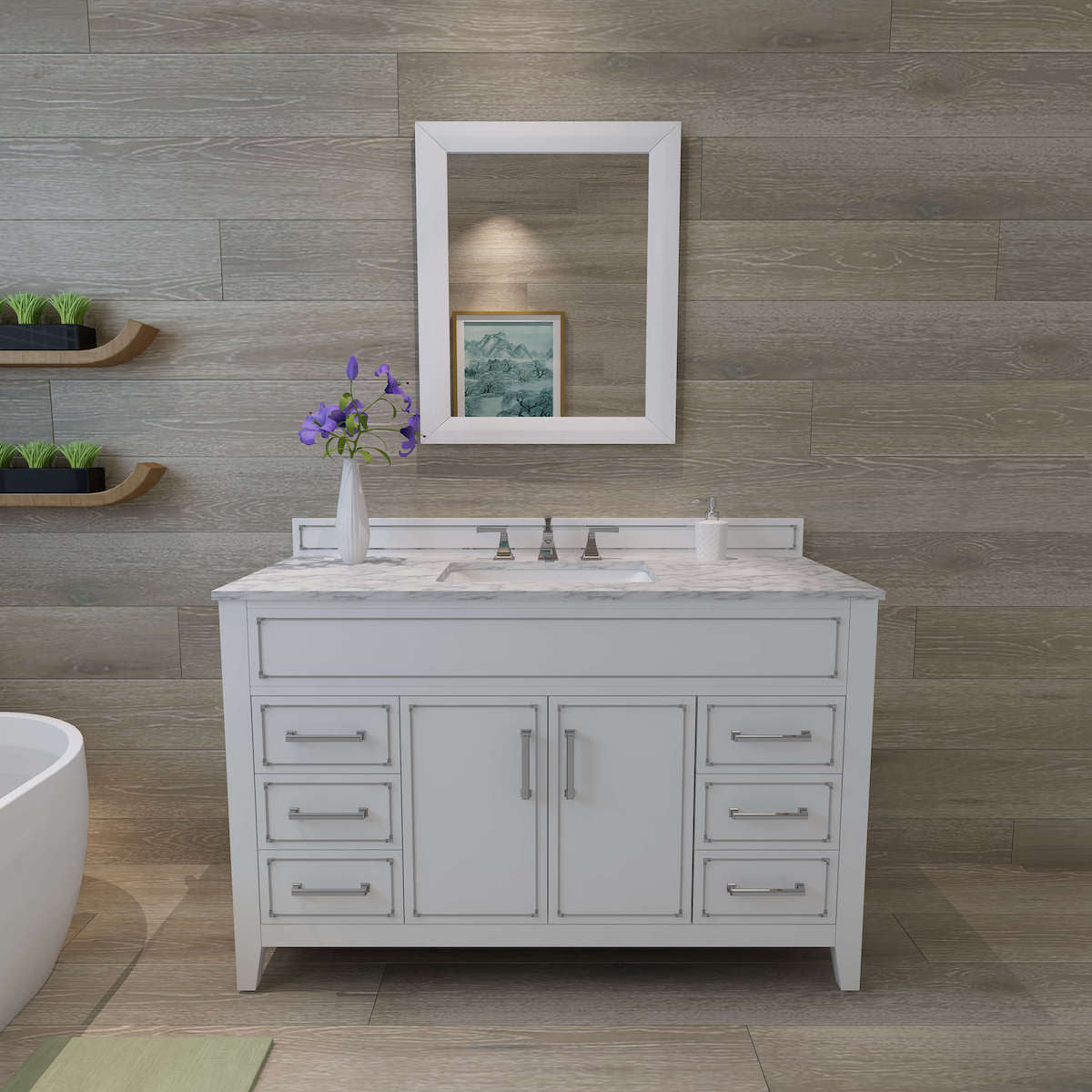 Ancerre Designs White Aspen 48” Single Vanity VTS-ASPEN-48-W-CW in Bathroom