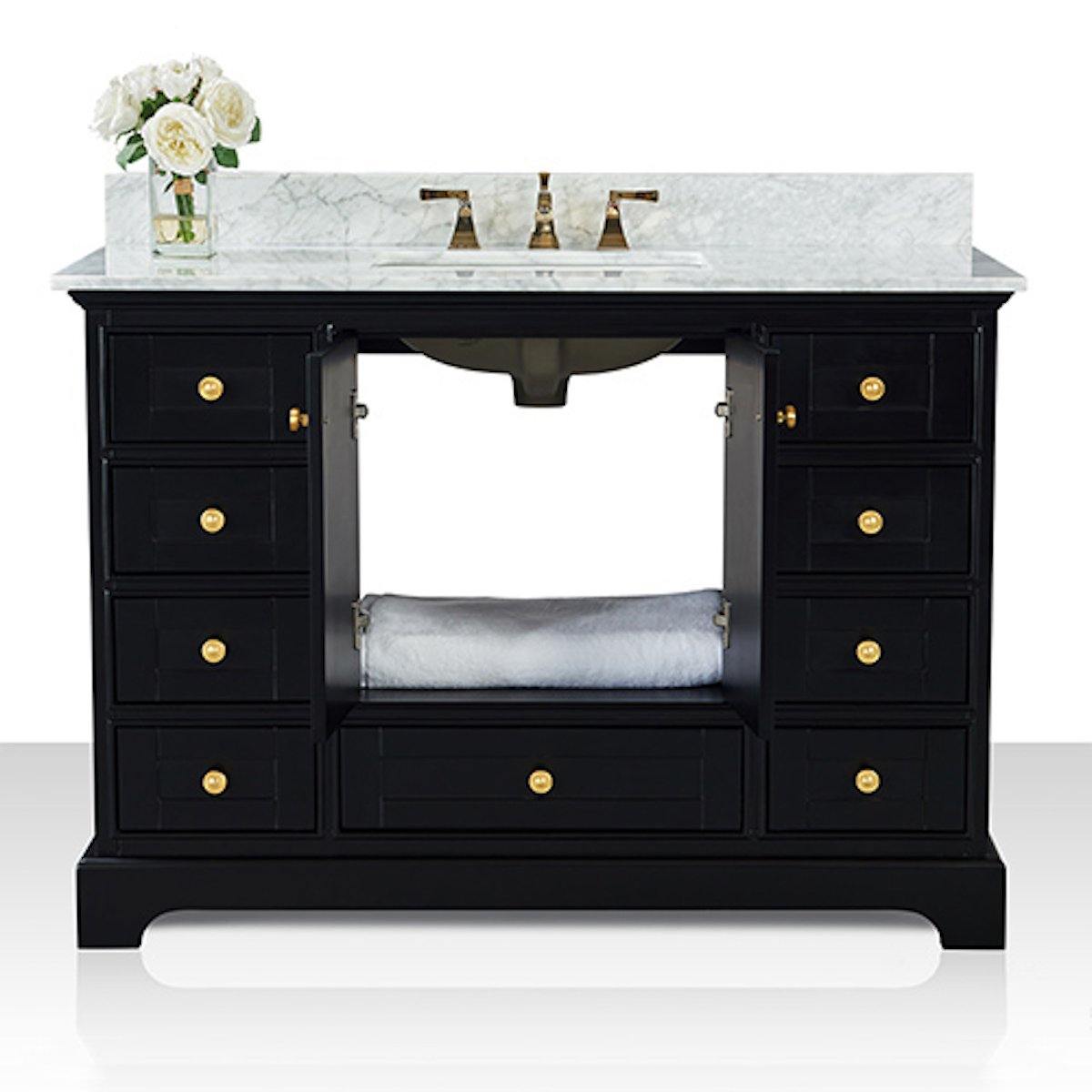 Ancerre Designs Audrey 48 Inch Onyx Black Single Vanity Open Cabinets
