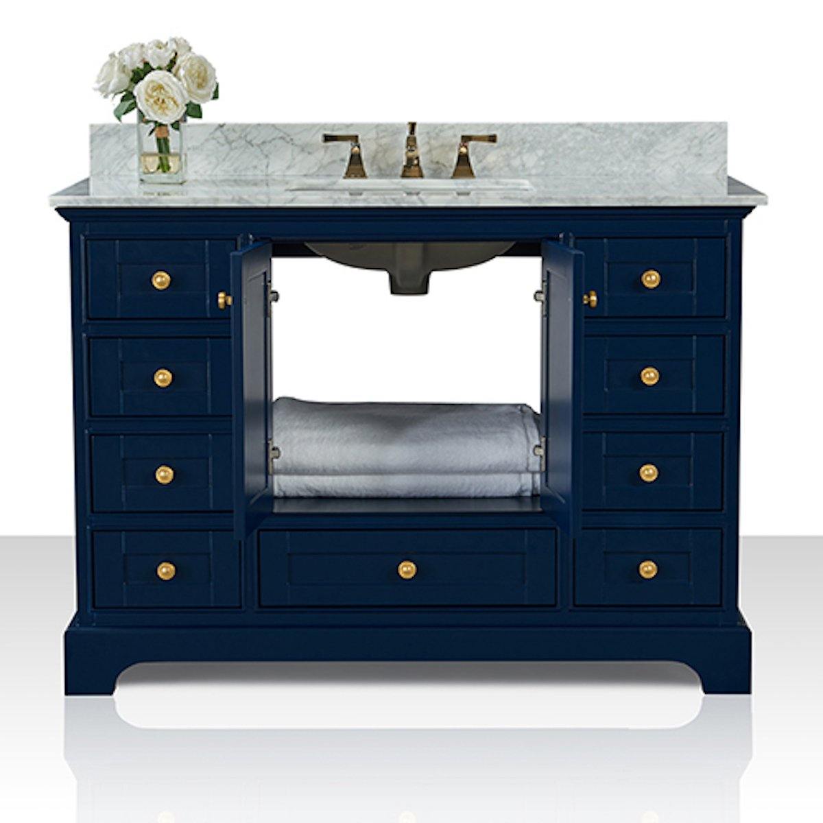 Ancerre Designs Audrey 48 Inch Heritage Blue Single Vanity Open Cabinets