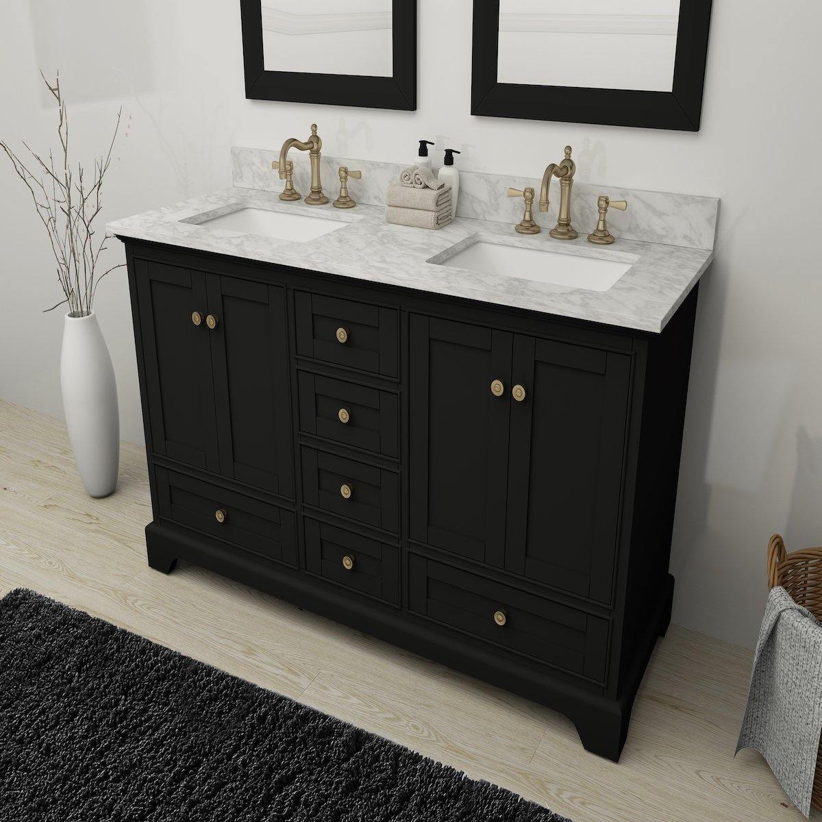 Ancerre Designs Audrey 60 Inch Onyx Black Double Vanity in Bathroom