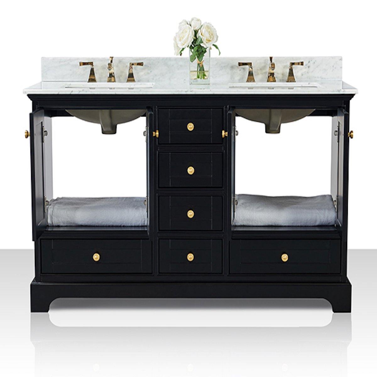 Ancerre Designs Audrey 60 Inch Onyx Black Double Vanity Open Cabinets