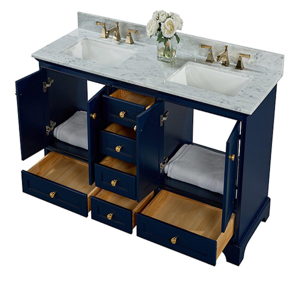 Ancerre Designs Audrey 60 Inch Heritage Blue Double Vanity Open Drawers