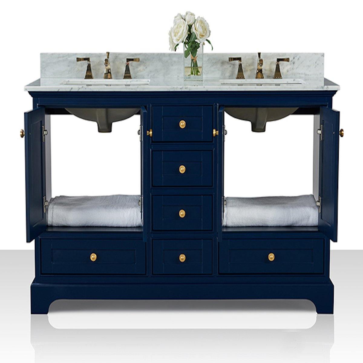 Ancerre Designs Audrey 60 Inch Heritage Blue Double Vanity Open Cabinets