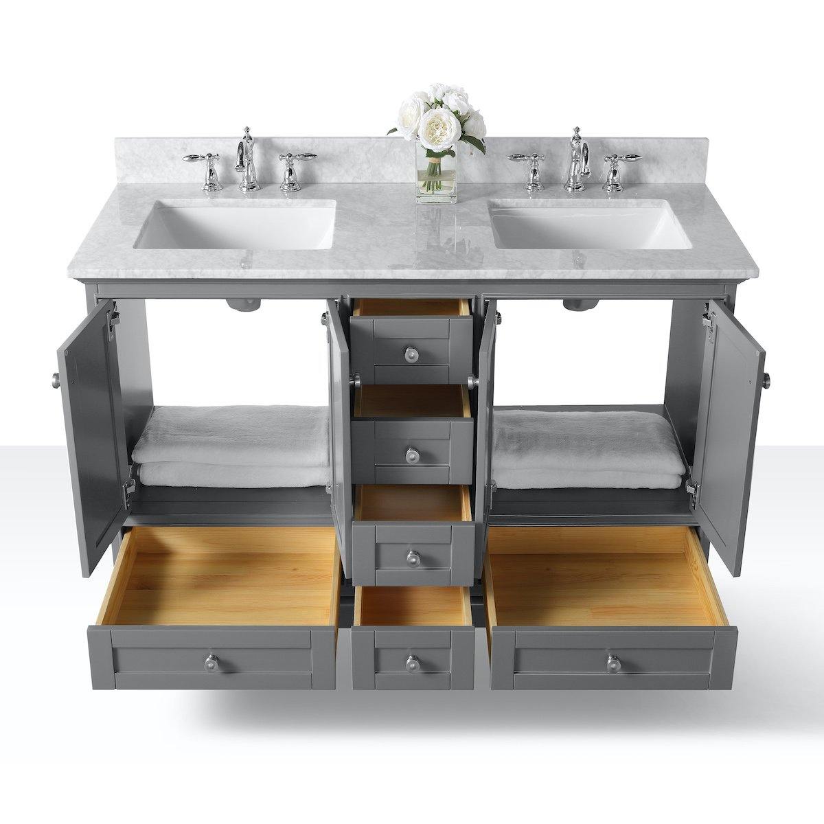 Ancerre Designs Audrey 60 Inch Sapphire Gray Double Vanity Inside