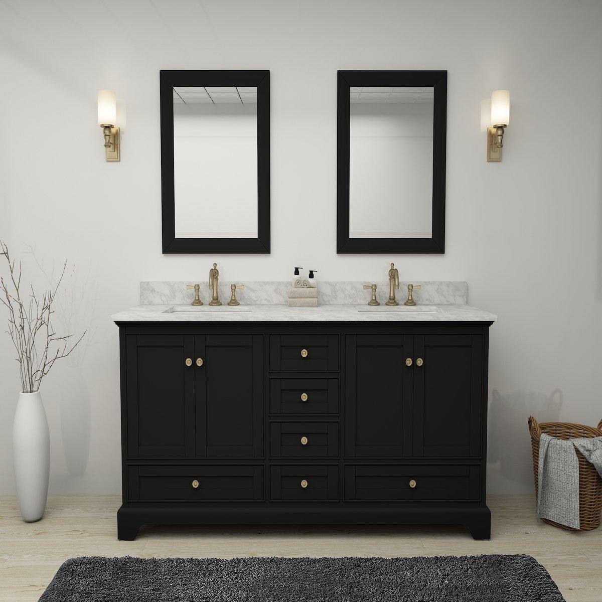 Ancerre Designs Audrey 72 Inch Onyx Black Double Vanity in Bathroom