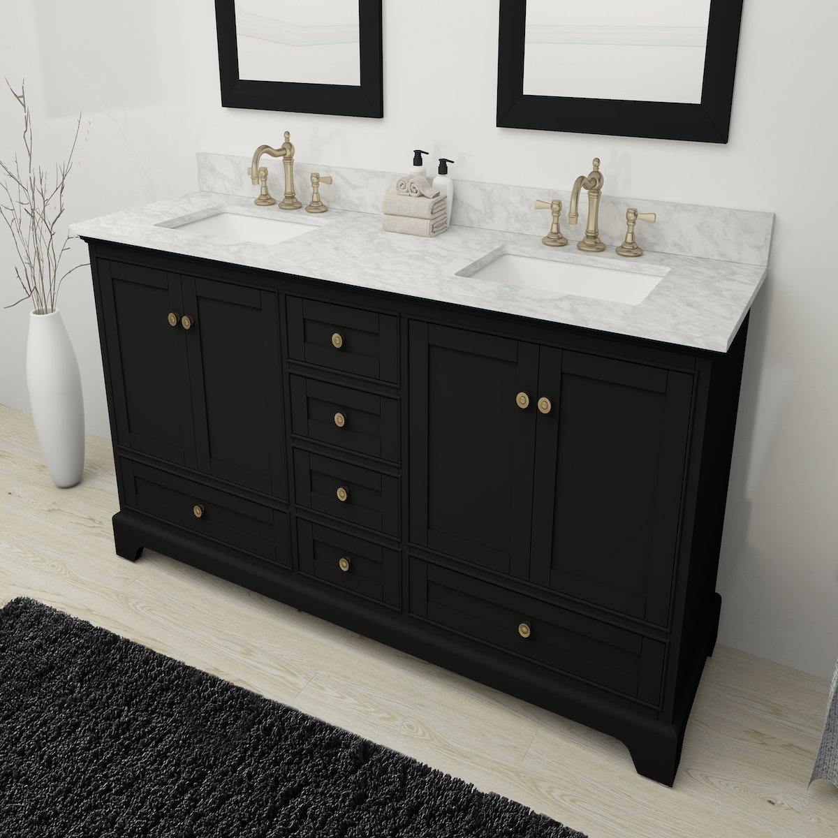 Ancerre Designs Audrey 72 Inch Onyx Black Double Vanity in Bathroom
