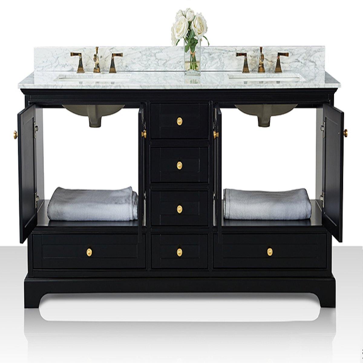Ancerre Designs Audrey 72 Inch Onyx Black Double Vanity Open Cabinets