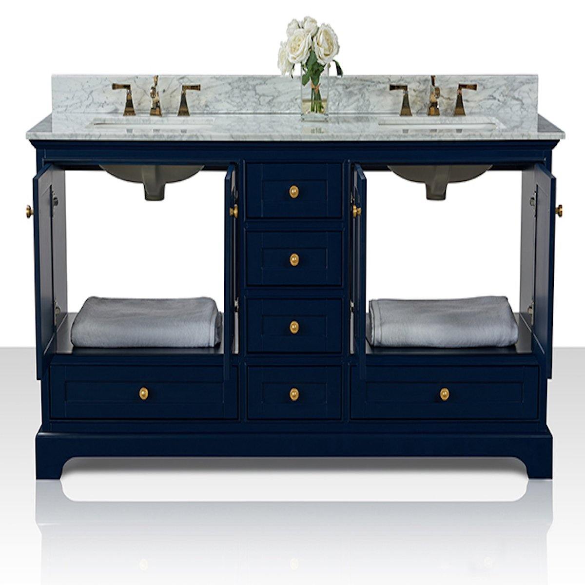 Ancerre Designs Audrey 72 Inch Heritage Blue Double Vanity Open Cabinets