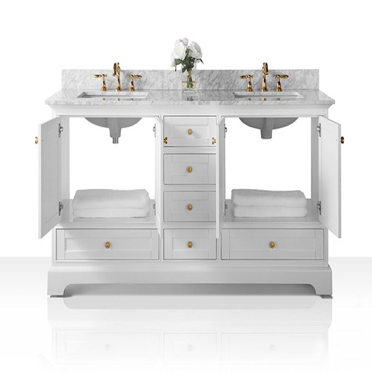 Ancerre Designs Audrey 72 Inch White Double Vanity Open Cabinets
