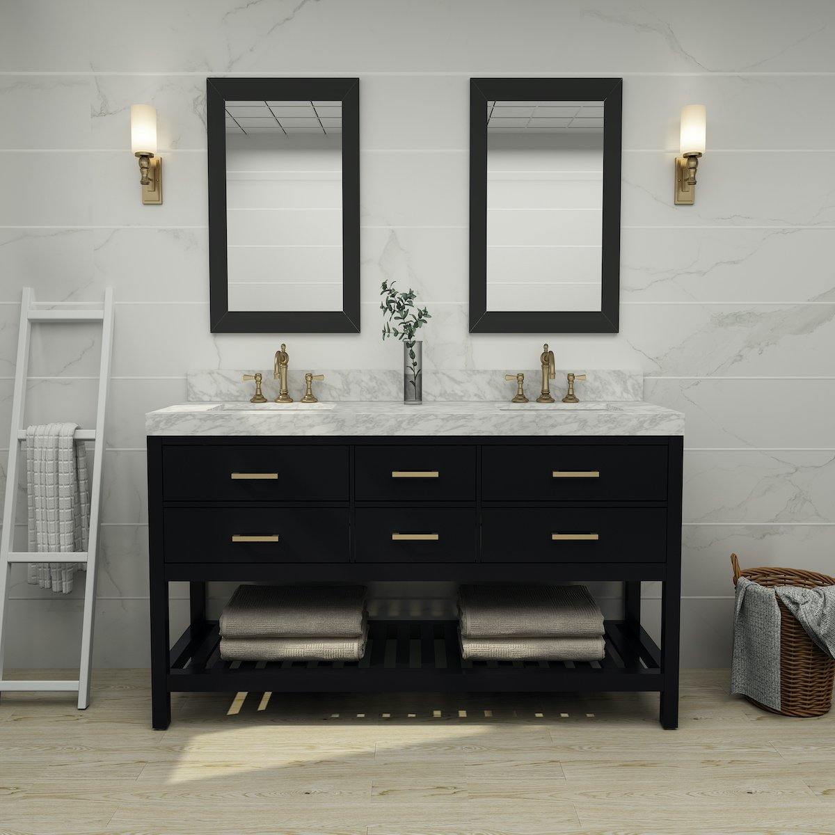 Ancerre Designs Elizabeth 72 Inch Onyx Black Double Vanity in Bathroom
