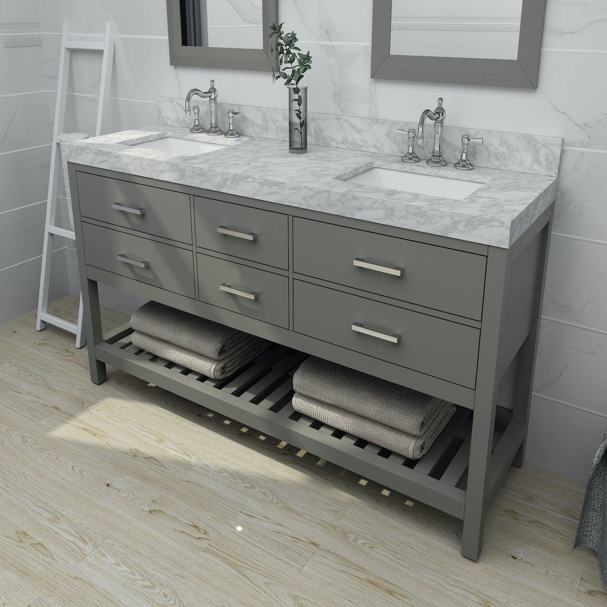 Ancerre Designs Elizabeth 72 Inch Sapphire Gray Double Vanity in Bathroom