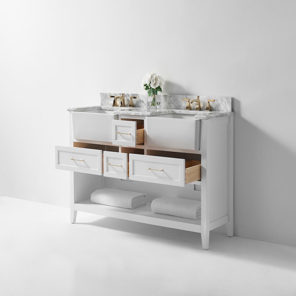 Ancerre Designs Hayley 60” White Double Vanity Open Drawers VTS-HAYLEY-60-W-CW #finish_white