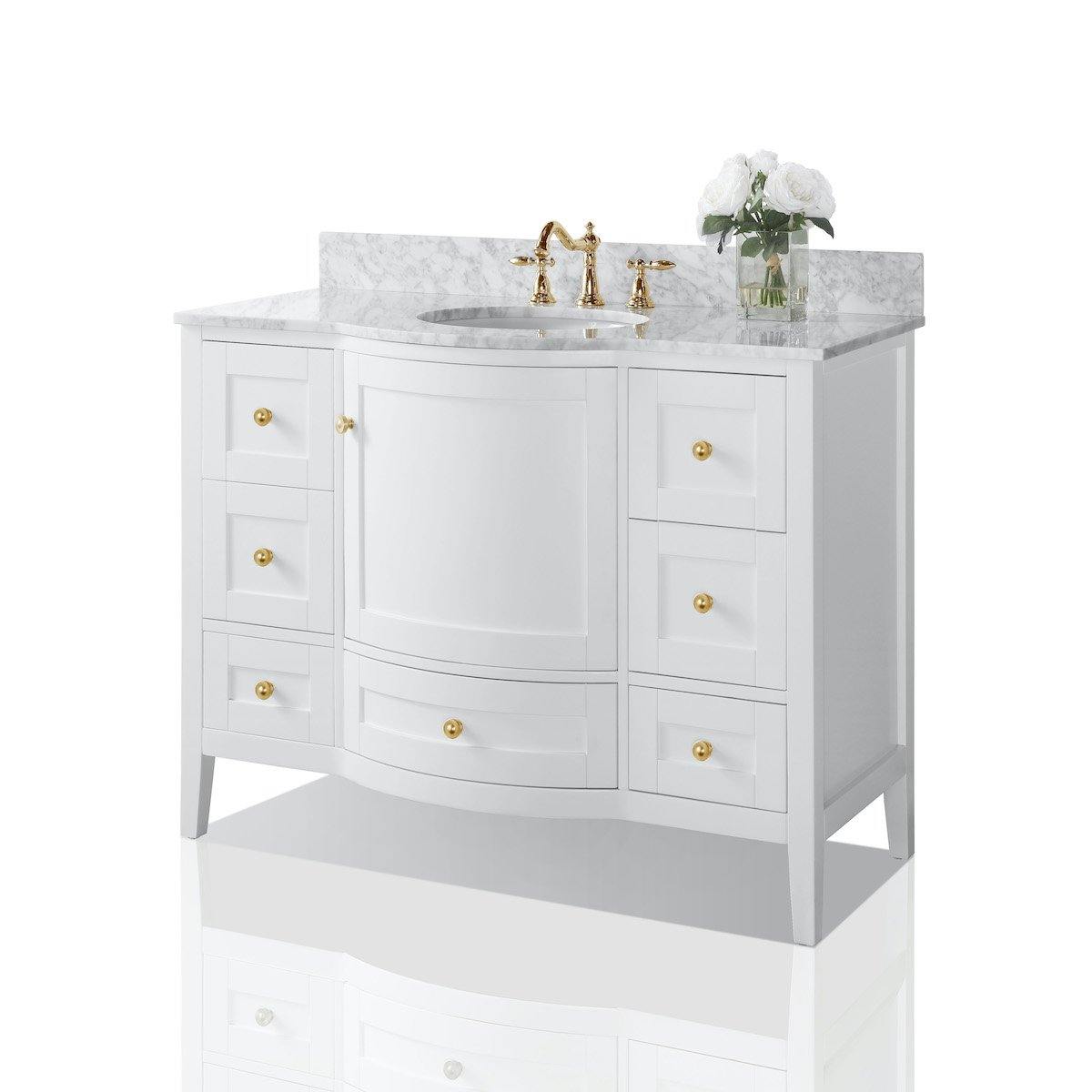 Ancerre Designs Lauren 48 Inch White Single Vanity with Gold Hardware Side #hardware_gold