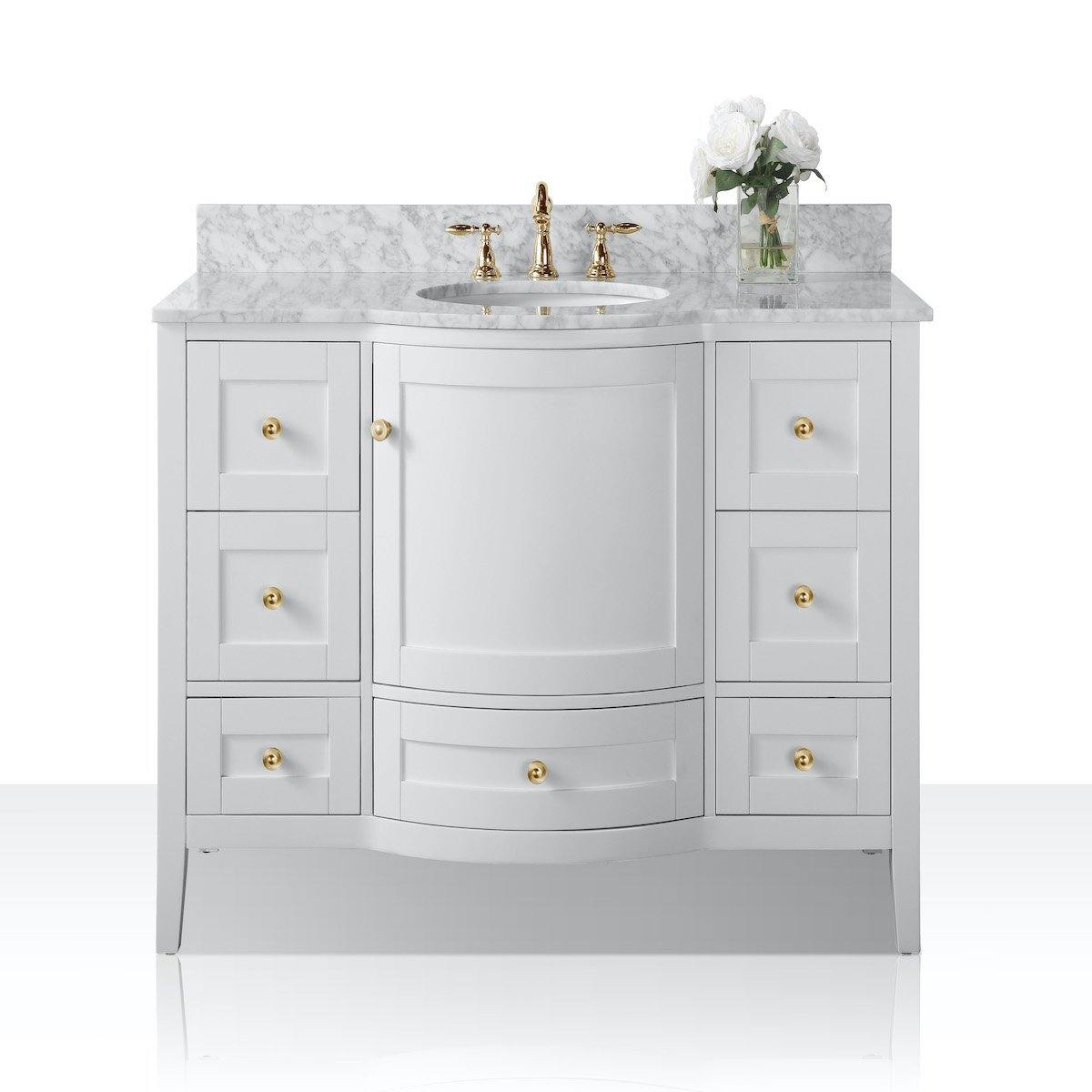 Ancerre Designs Lauren 48 Inch White Single Vanity with Gold Hardware #hardware_gold