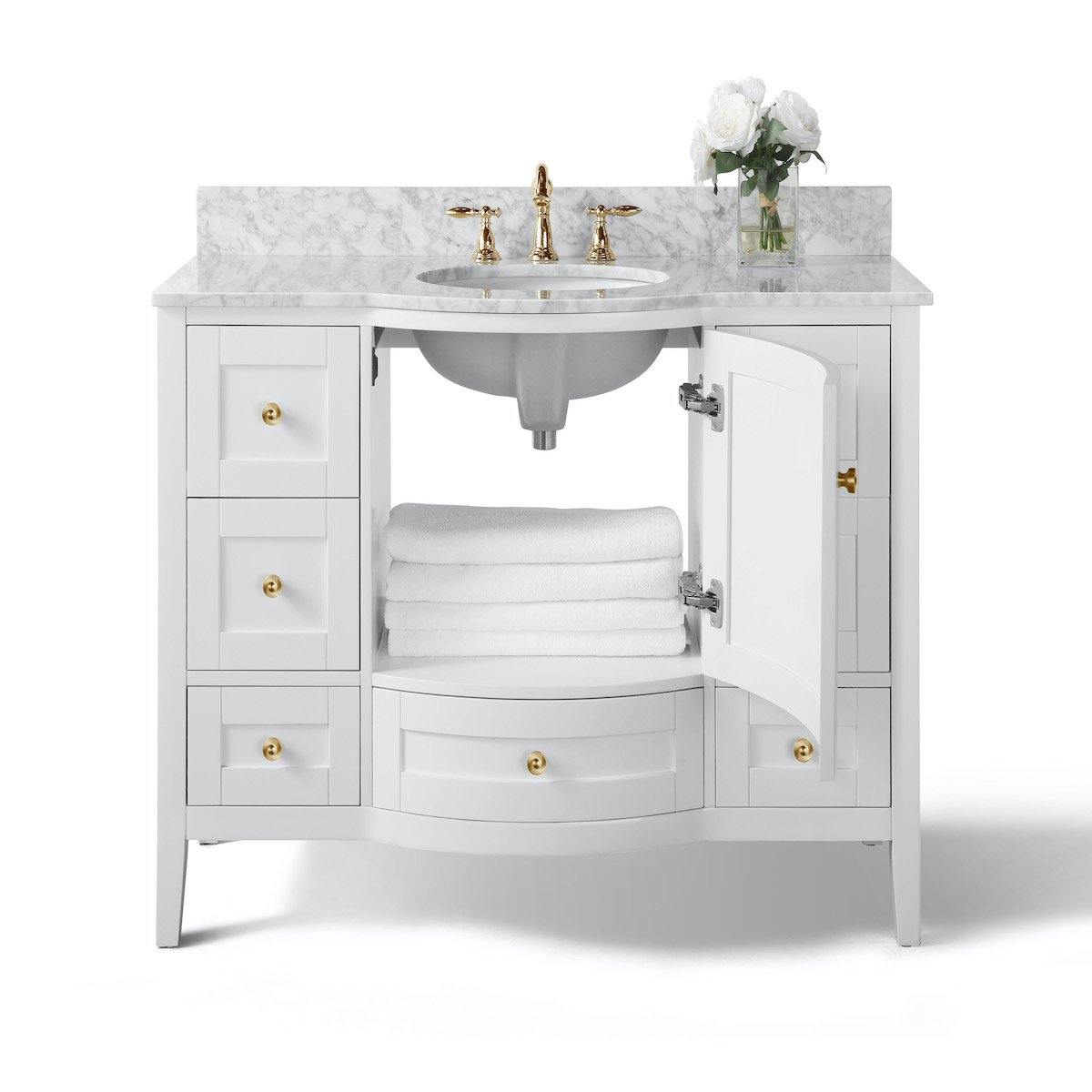 Ancerre Designs Lauren 48 Inch White Single Vanity with Gold Hardware Inside #hardware_gold