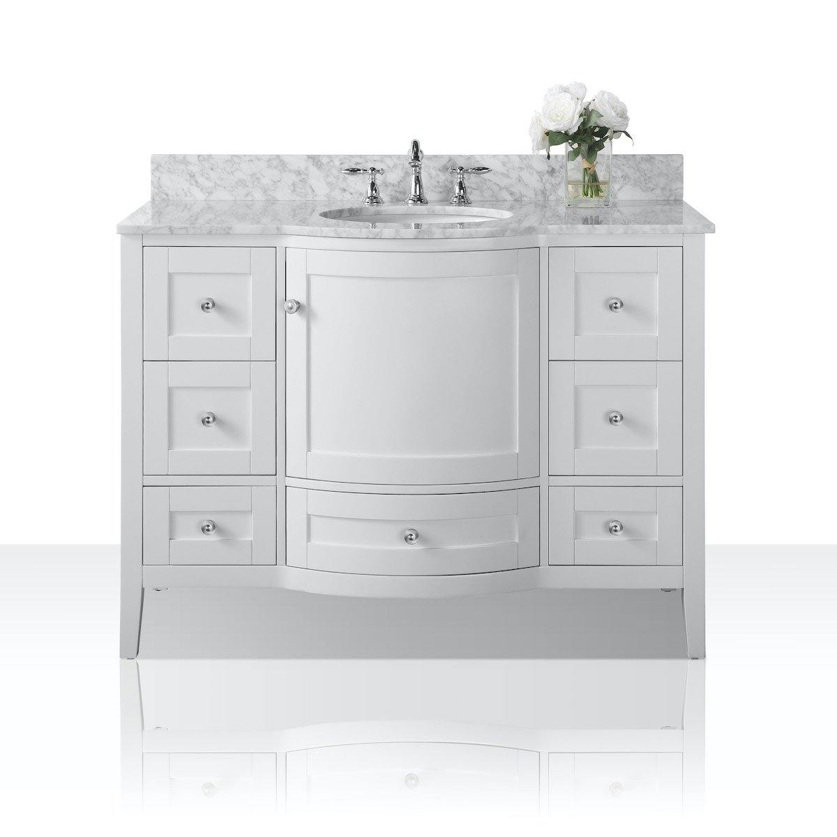 Ancerre Designs Lauren 48 Inch White Single Vanity with Nickel Hardware #hardware_brushed nickel