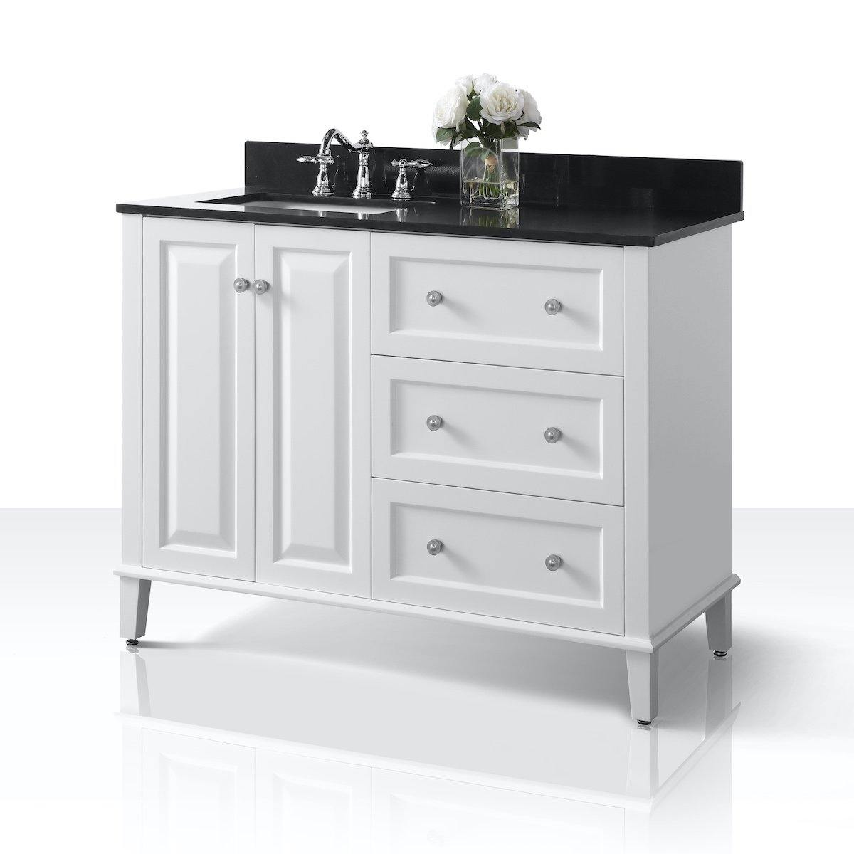 Ancerre Designs Hannah 48 Inch White Single Vanity with Left Basin and Nickel Hardware Side