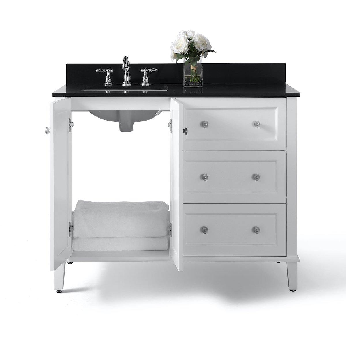 Ancerre Designs Hannah 48 Inch White Single Vanity with Left Basin and Nickel Hardware Open Cabinet