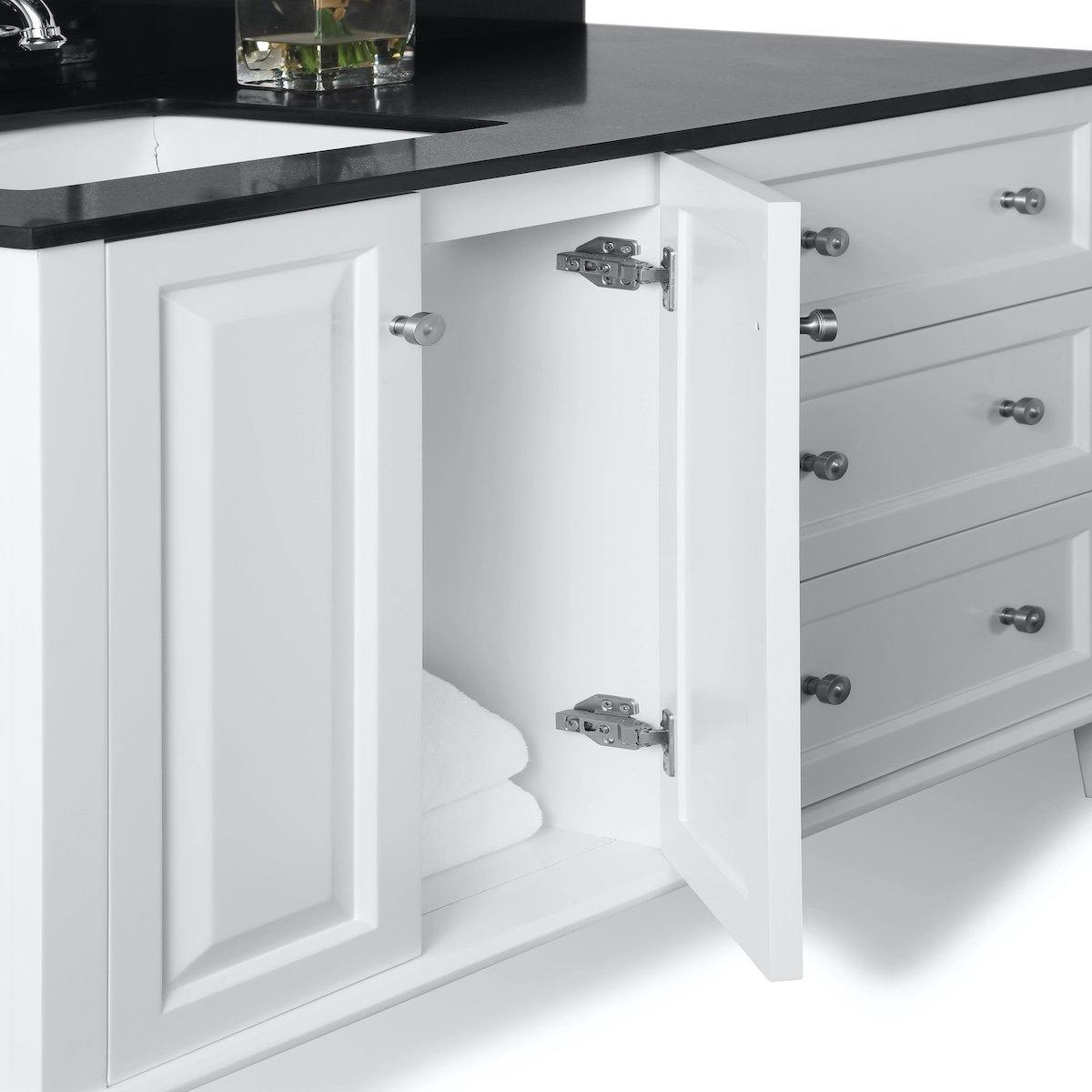 Ancerre Designs Hannah 48 Inch White Single Vanity with Left Basin and Nickel Hardware Inside Cabinet