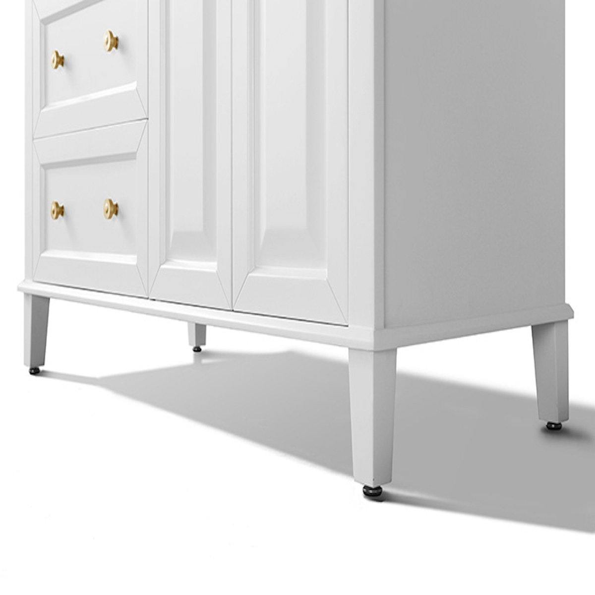 Ancerre Designs Hannah 48 Inch White Single Vanity with Right Basin and Gold Hardware Bottom