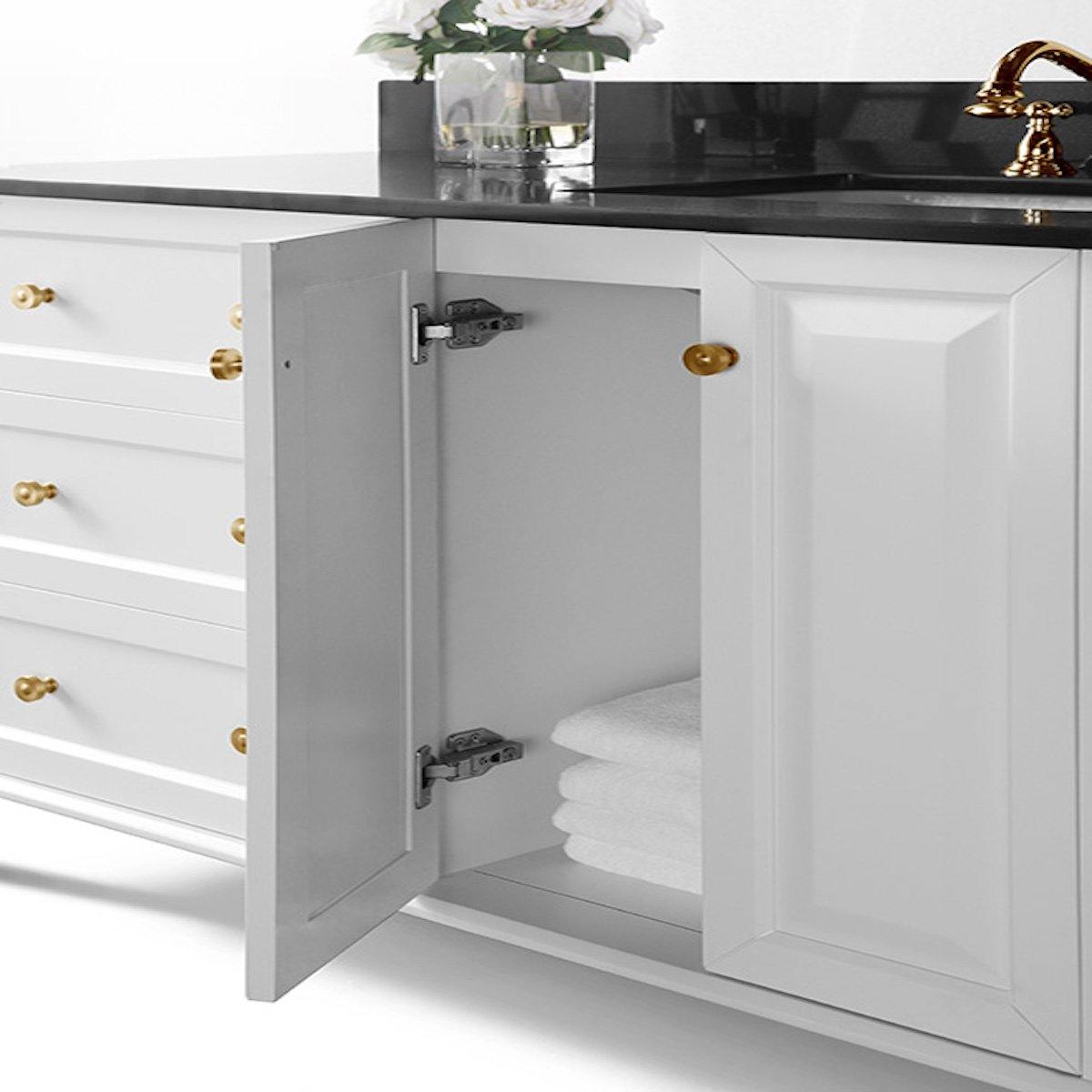 Ancerre Designs Hannah 48 Inch White Single Vanity with Right Basin and Gold Hardware Inside Cabinet