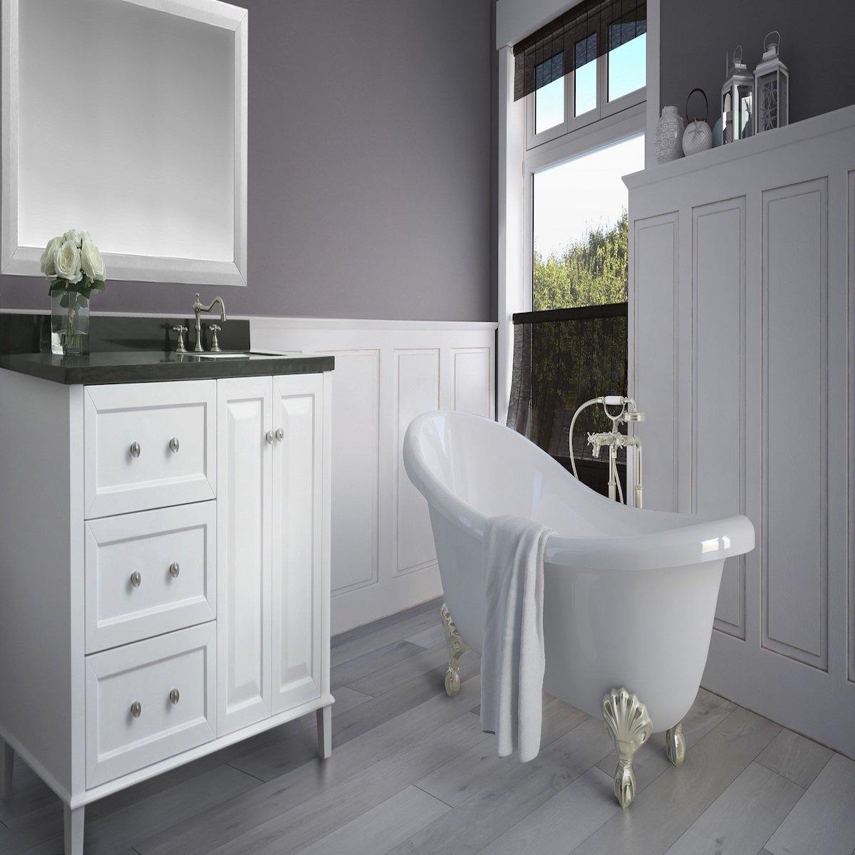 Ancerre Designs Hannah 48 Inch White Single Vanity with Right Basin and Nickel Hardware in Bathroom