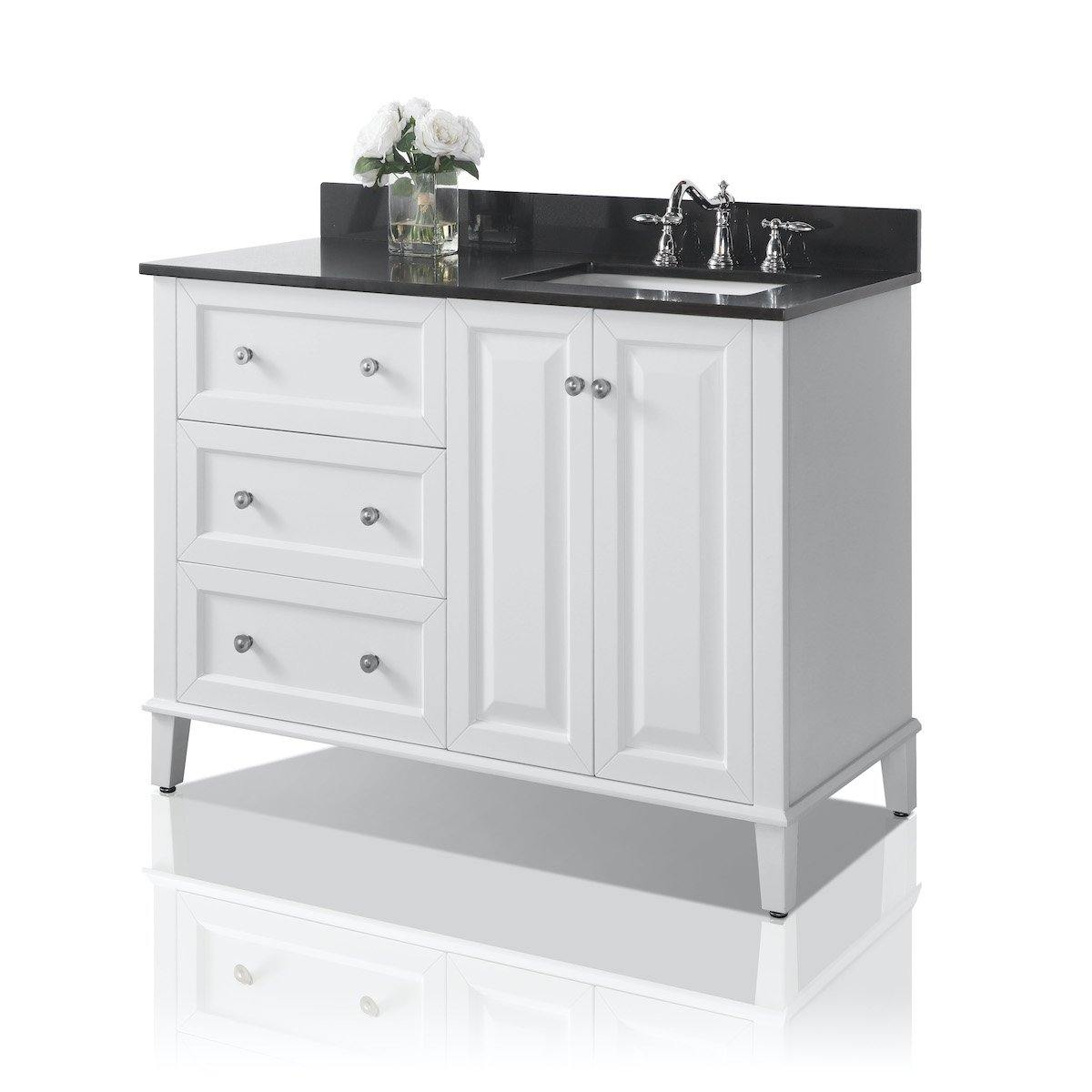 Ancerre Designs Hannah 48 Inch White Single Vanity with Right Basin and Nickel Hardware Side