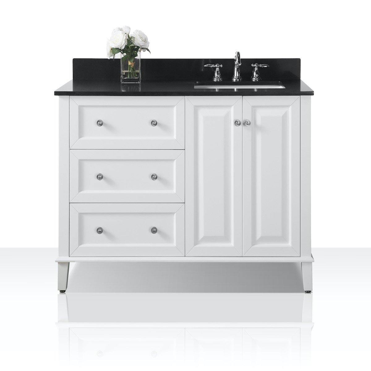Ancerre Designs Hannah 48 Inch White Single Vanity with Right Basin and Nickel Hardware