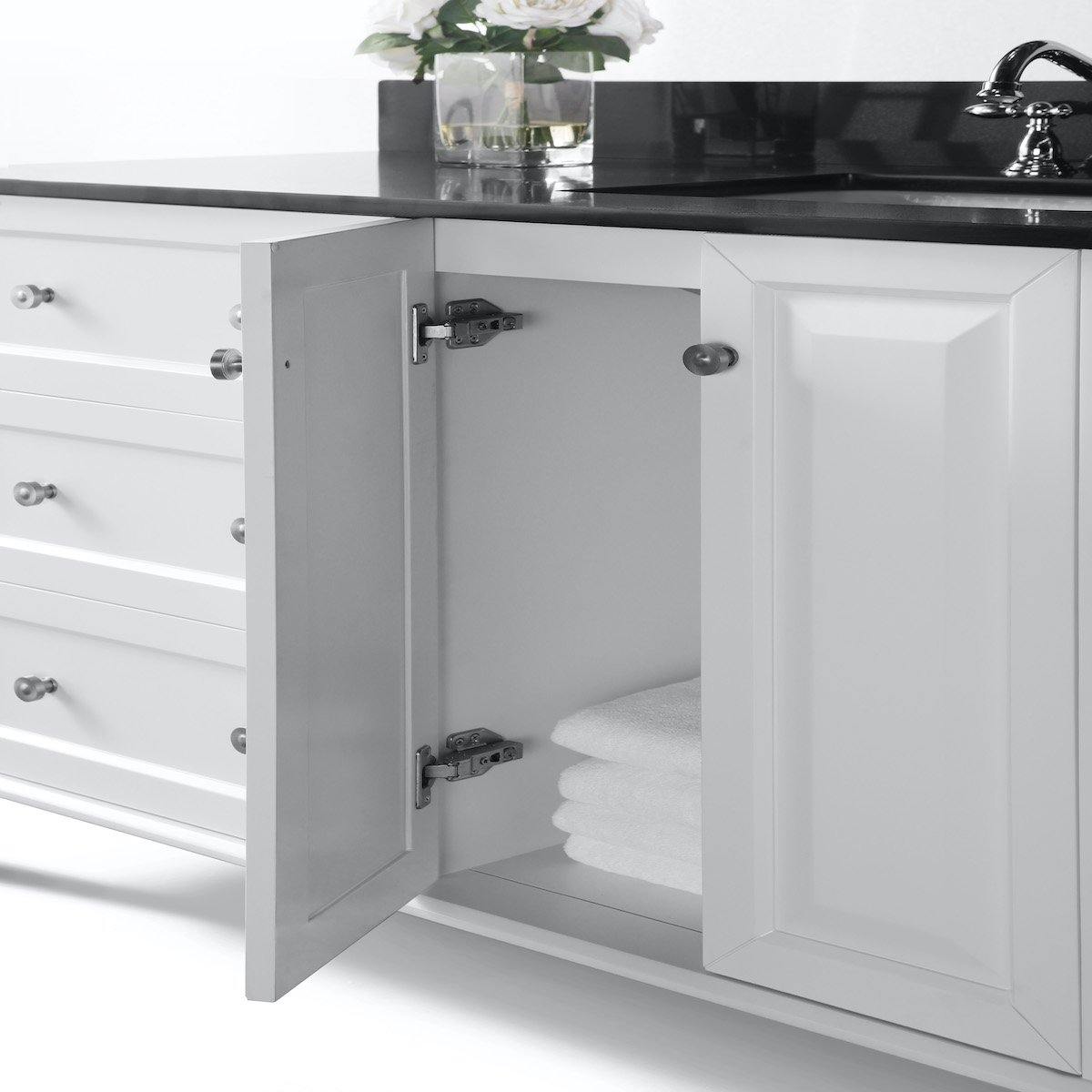 Ancerre Designs Hannah 48 Inch White Single Vanity with Right Basin and Nickel Hardware Inside Cabinet