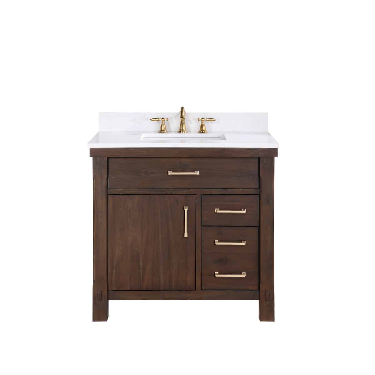 Vinnova Viella 36 Inch Freestanding Single Sink Bath Vanity in Deep Walnut Finish with White Composite Countertop Without Mirror 701836-DW-WS-NM