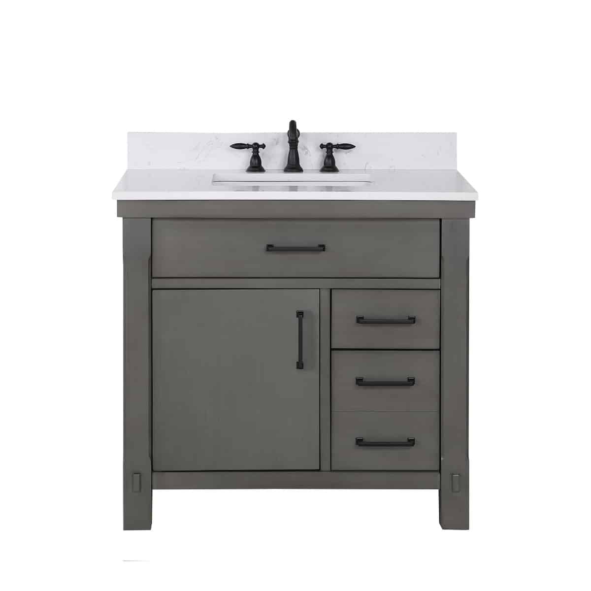 Vinnova Viella 36 Inch Freestanding Single Sink Bath Vanity in Rust Grey Finish with White Composite Countertop Without Mirror 701836-RU-WS-NM
