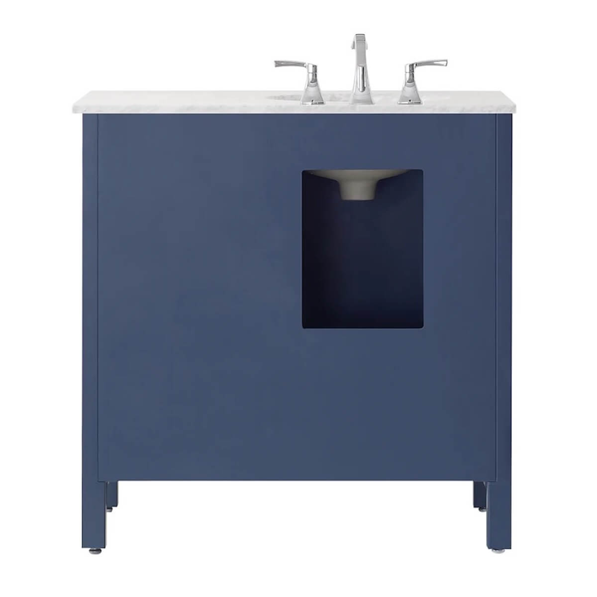 Vinnova 36” Gela Royal Blue Freestanding Single Vanity with Carrara White Marble Countertop With Mirror Back 723036-RB-CA