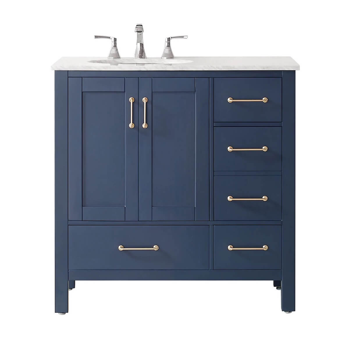 Vinnova 36 Inch Gela Royal Blue Single Vanity with Carrara White Marble Countertop Without Mirror 723036-RB-CA-NM