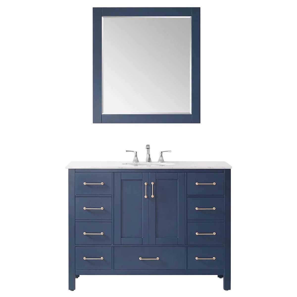Vinnova 48” Gela Royal Blue Freestanding Single Sink Vanity with Carrara White Marble Countertop With Mirror 723048-RB-CA