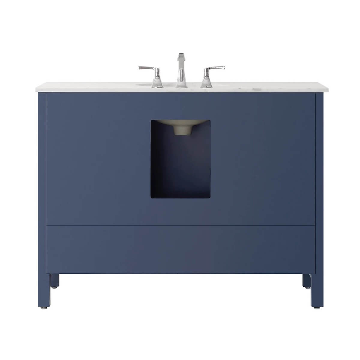 Vinnova 48” Gela Royal Blue Freestanding Single Sink Vanity with Carrara White Marble Countertop With Mirror Back 723048-RB-CA